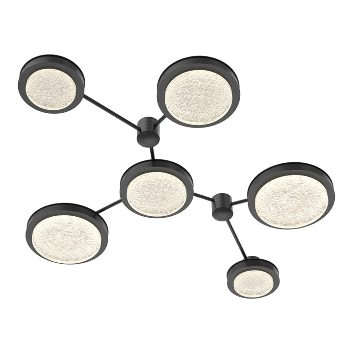 Iris Hub &amp; Spoke by Hammerton Studio – 6 Light Linear in Matte Black with Leather - Licorice accent