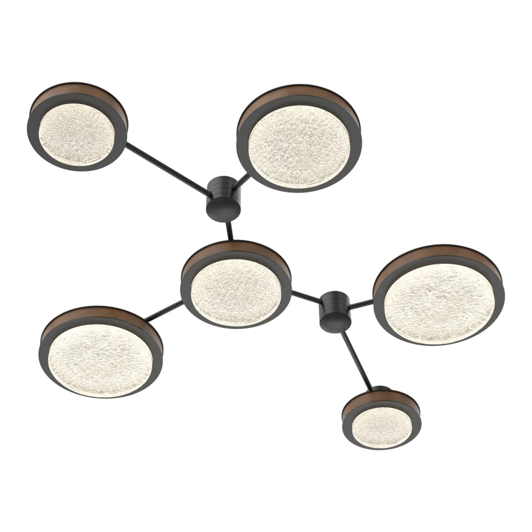 Iris Hub &amp; Spoke by Hammerton Studio – 6 Light Linear in Matte Black with Leather - Nutmeg accent