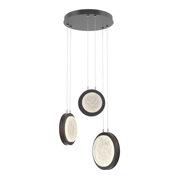 Iris Round Pendant Chandelier by Hammerton Studio – 3 Lights in Matte Black with Leather - Cocoa accent