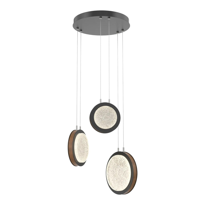 Iris Round Pendant Chandelier by Hammerton Studio – 3 Lights in Matte Black with Leather - Nutmeg accent