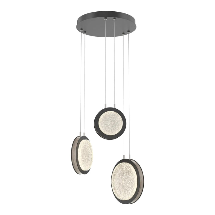 Iris Round Pendant Chandelier by Hammerton Studio – 3 Lights in Matte Black with Wood - Ash accent