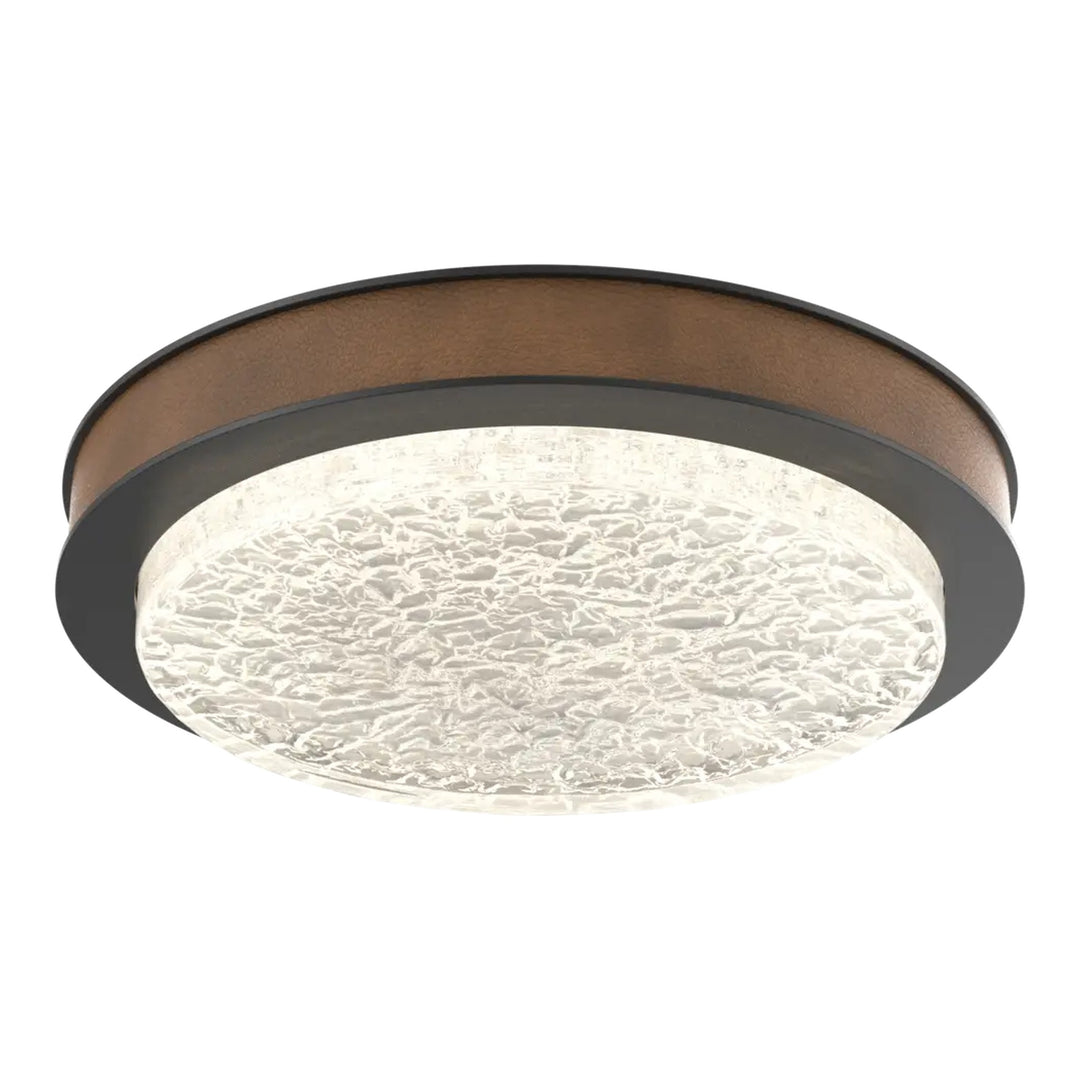 Iris Single Glass Sconce &amp; Flush Mount by Hammerton Studio in Matte Black with Leather - Nutmeg accent