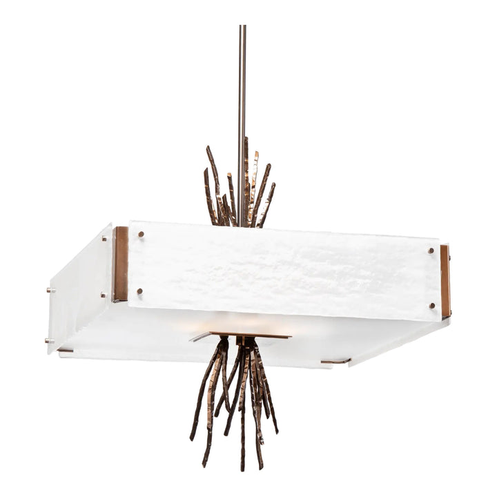 Ironwood Square Chandelier by Hammerton Studio in Matte Black with Frosted Granite glass