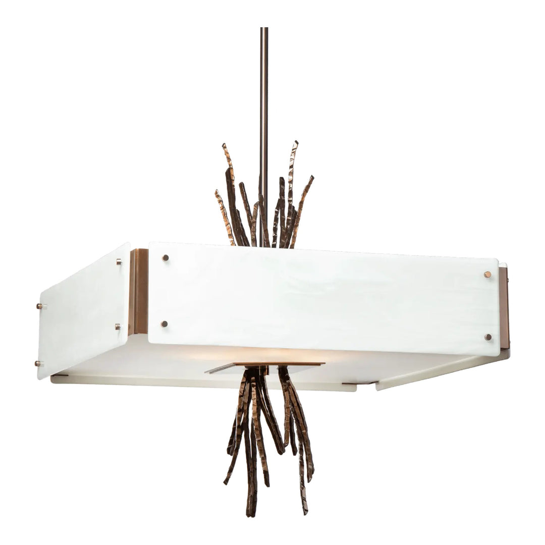 Ironwood Square Chandelier by Hammerton Studio in Matte Black with Ivory Wisp glass