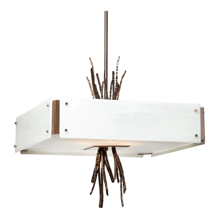 Ironwood Square Chandelier by Hammerton Studio in Matte Black with Ivory Wisp glass