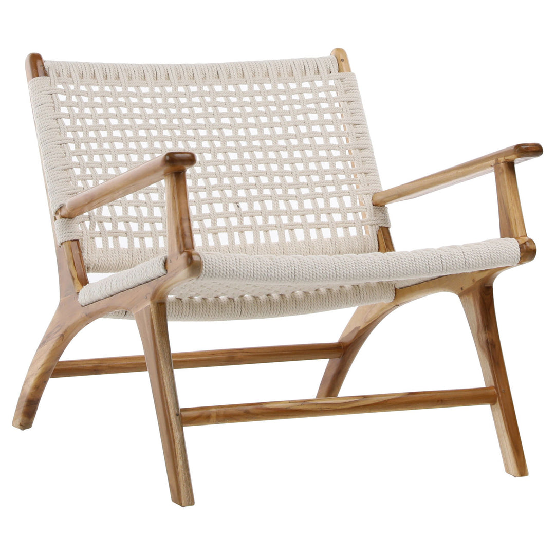 Calden Cotton Rope Teak Lounge Chair, three-quarter studio view
