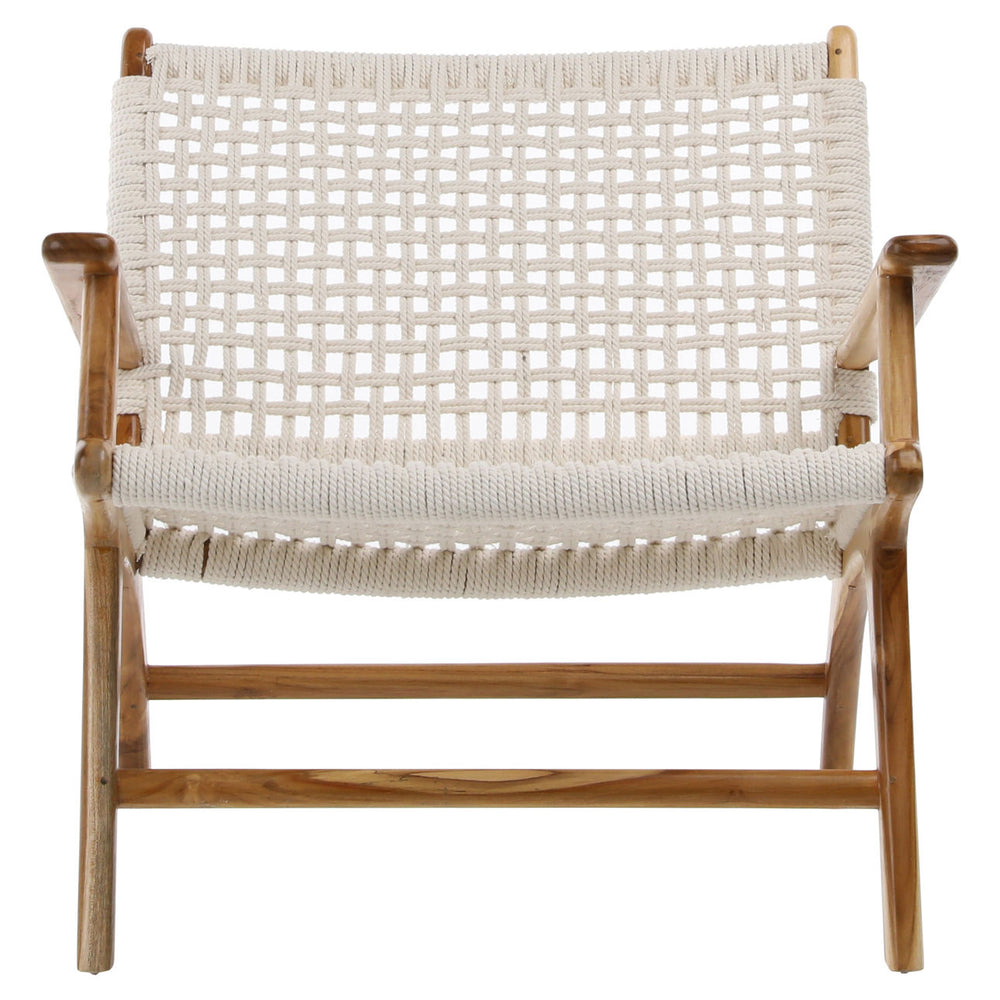 Calden Cotton Rope Teak Lounge Chair, front view