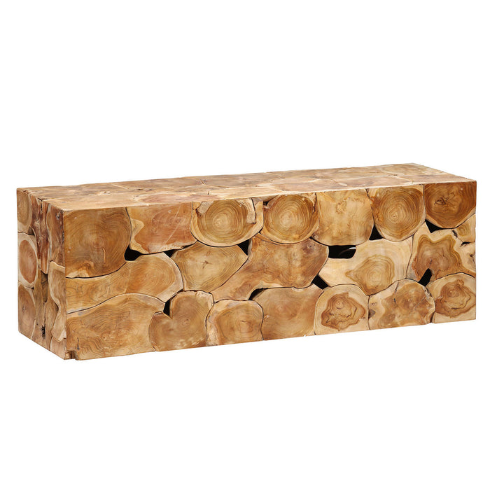 Brixton Teak Bench, Natural, three-quarter studio view