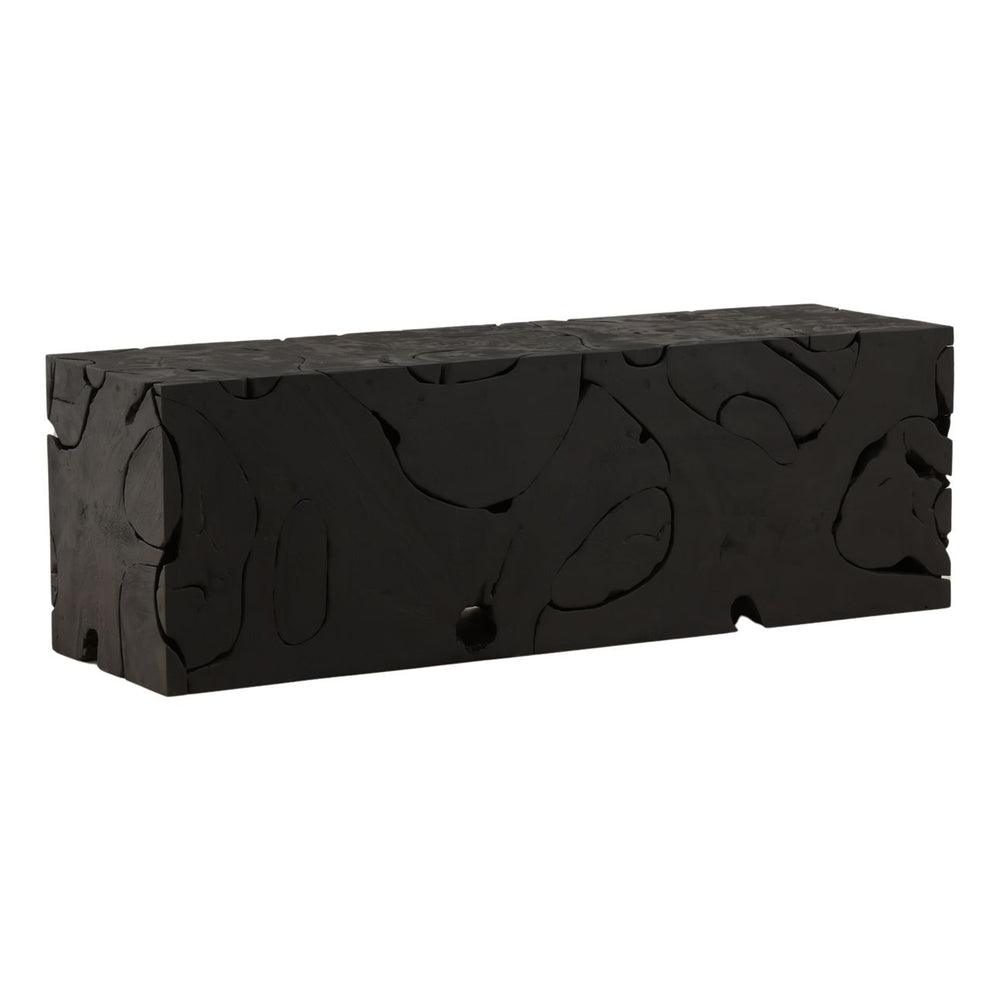 Brixton Teak Bench, Black, three-quarter studio view