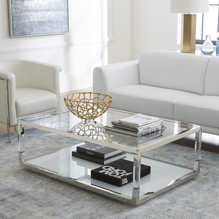 Jasper Glass and Acrylic Coffee Table in Acrylic/White Glass/PSS — lifestyle photo