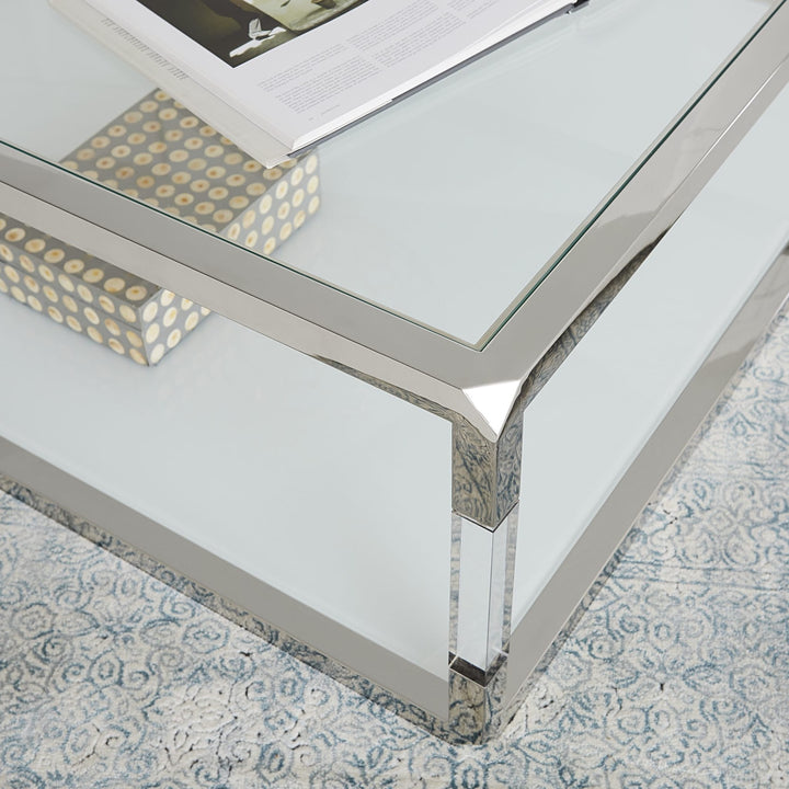 Jasper Glass and Acrylic Coffee Table in Acrylic/White Glass/PSS — lifestyle photo