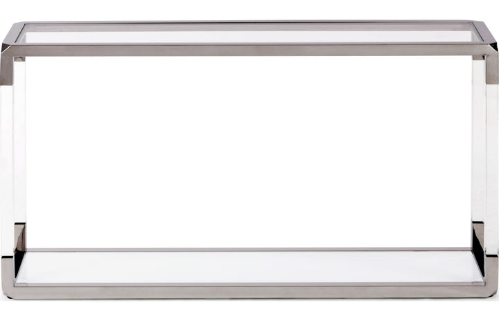 Jasper Glass and Acrylic Console Table in Acrylic/White Glass/PSS — product view on a white background