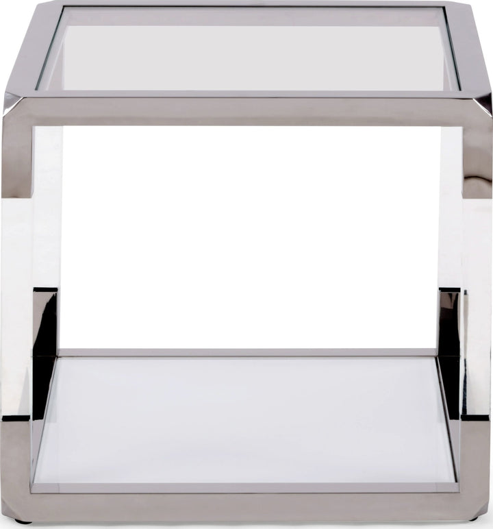 Jasper Glass and Acrylic End Table in Acrylic/White Glass/PSS — lifestyle photo
