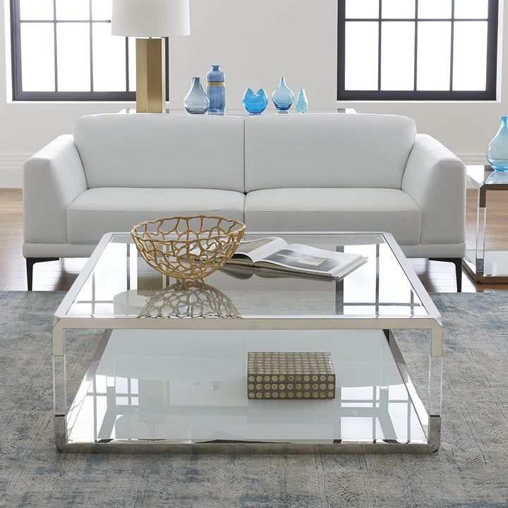 Jasper Square Glass and Acrylic Coffee Table in Acrylic/White Glass/PSS — lifestyle photo