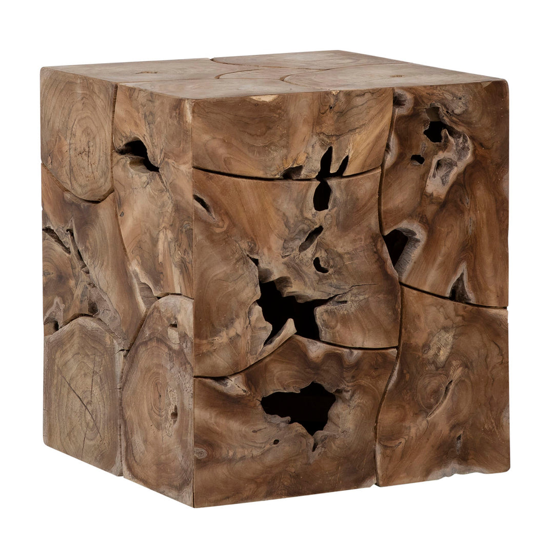 Bryn Teak Side Table, Natural, three-quarter studio view