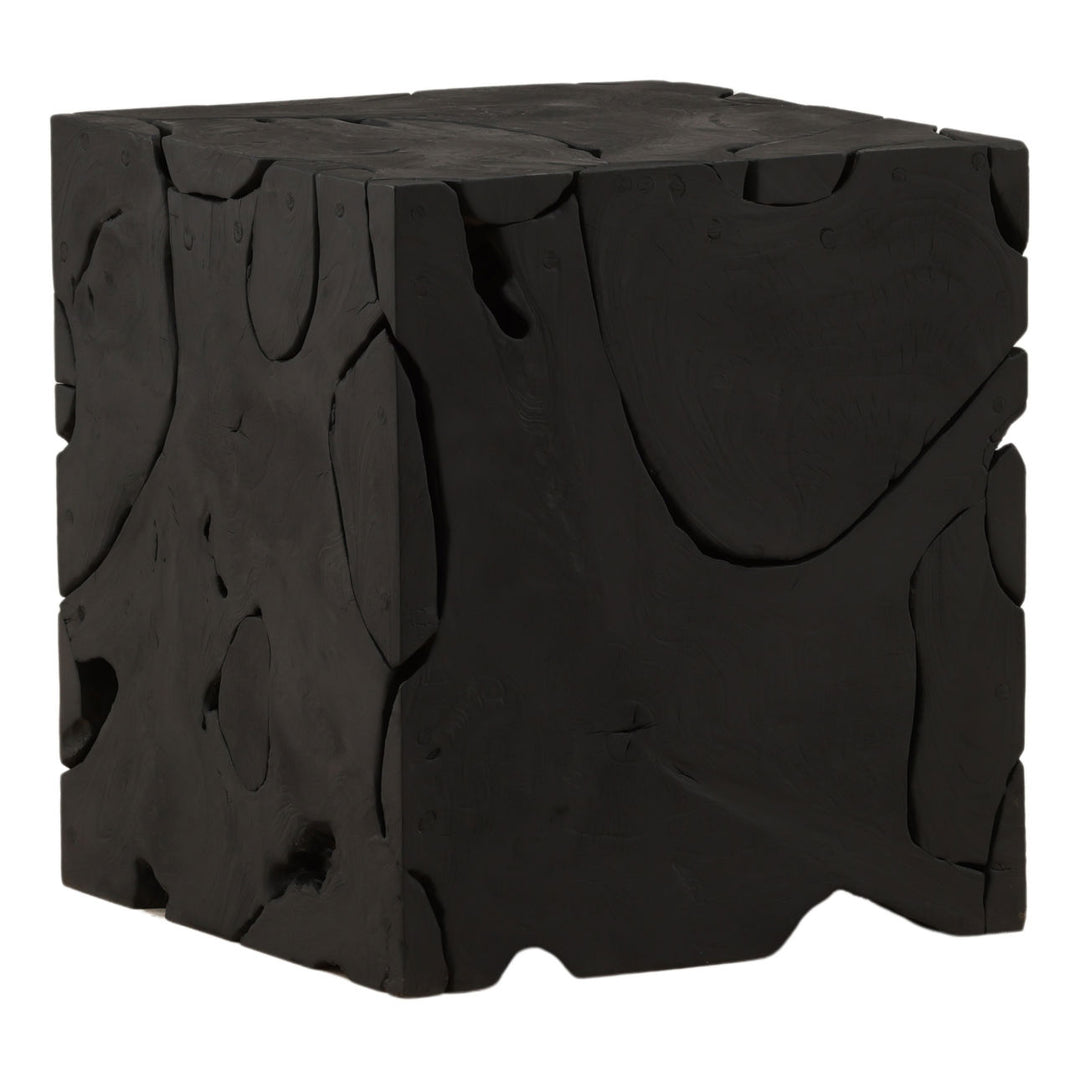 Bryn Teak Side Table, Black, three-quarter studio view