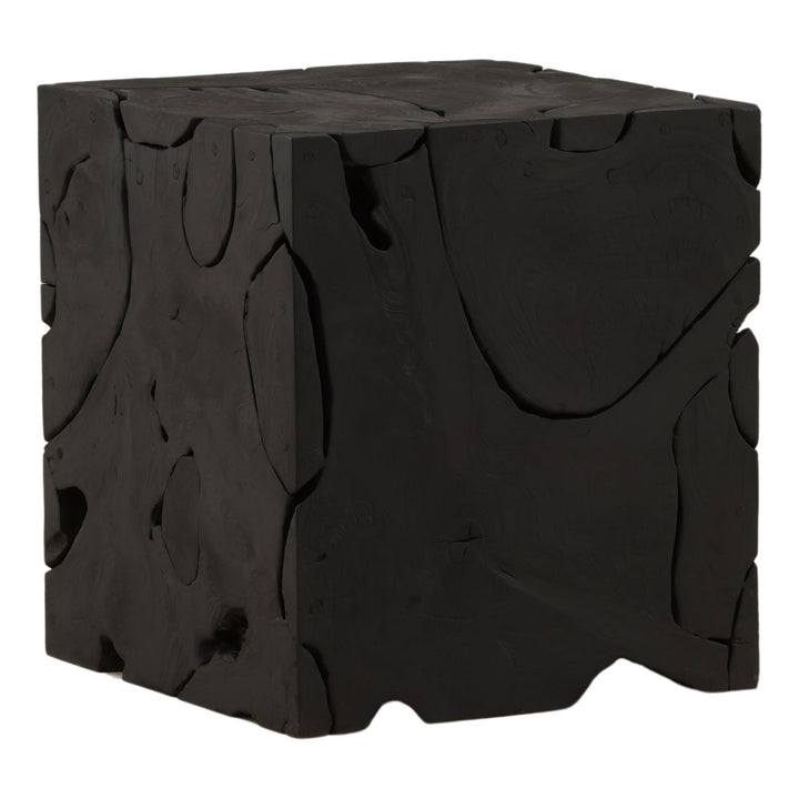Bryn Teak Side Table, Black, three-quarter studio view