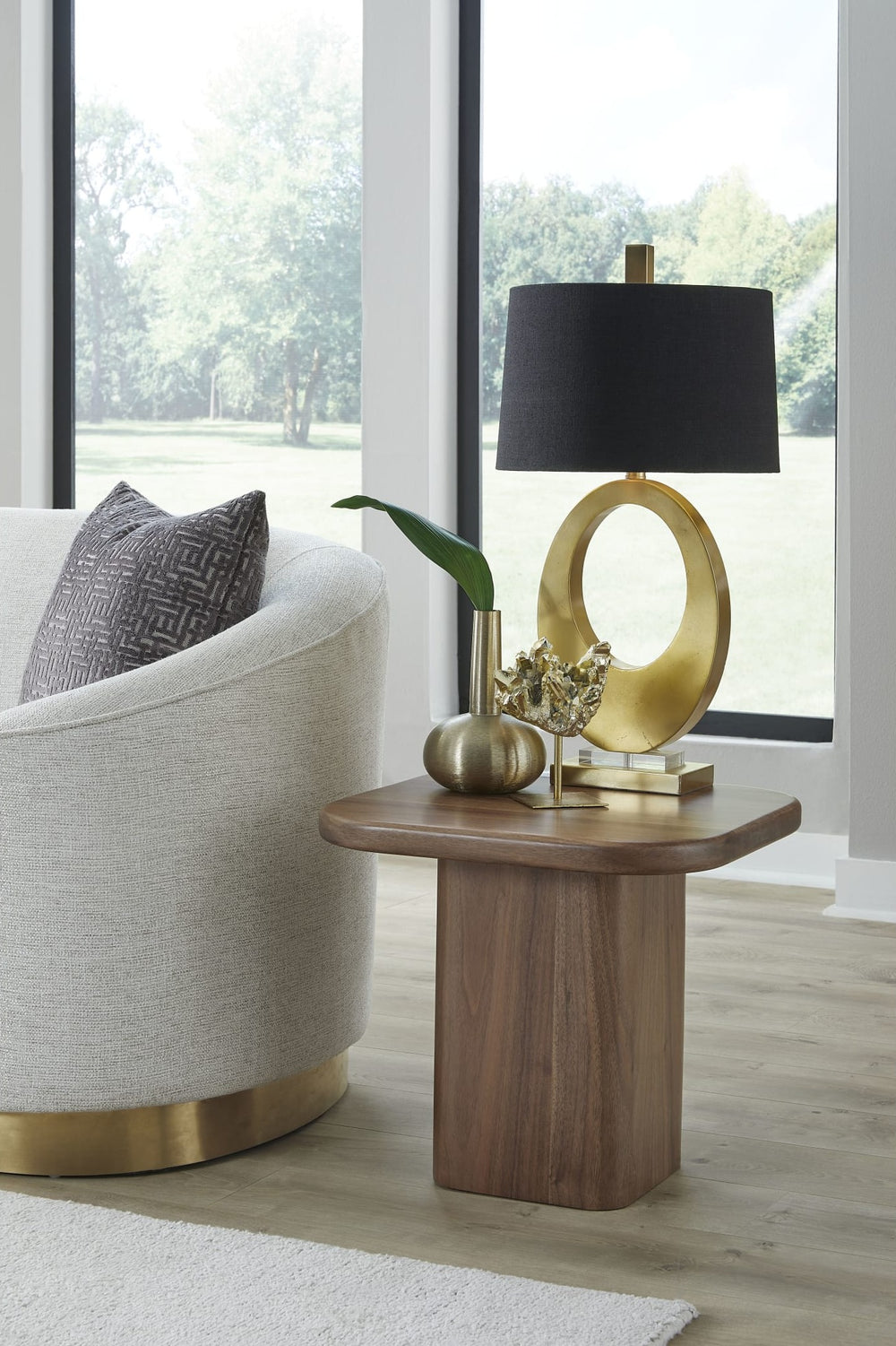 Juba Walnut End Table in Mongoose — lifestyle photo