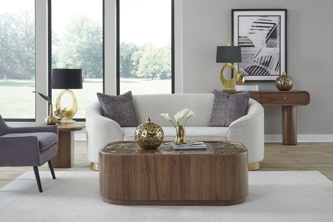 Juba Walnut End Table in Mongoose — lifestyle photo