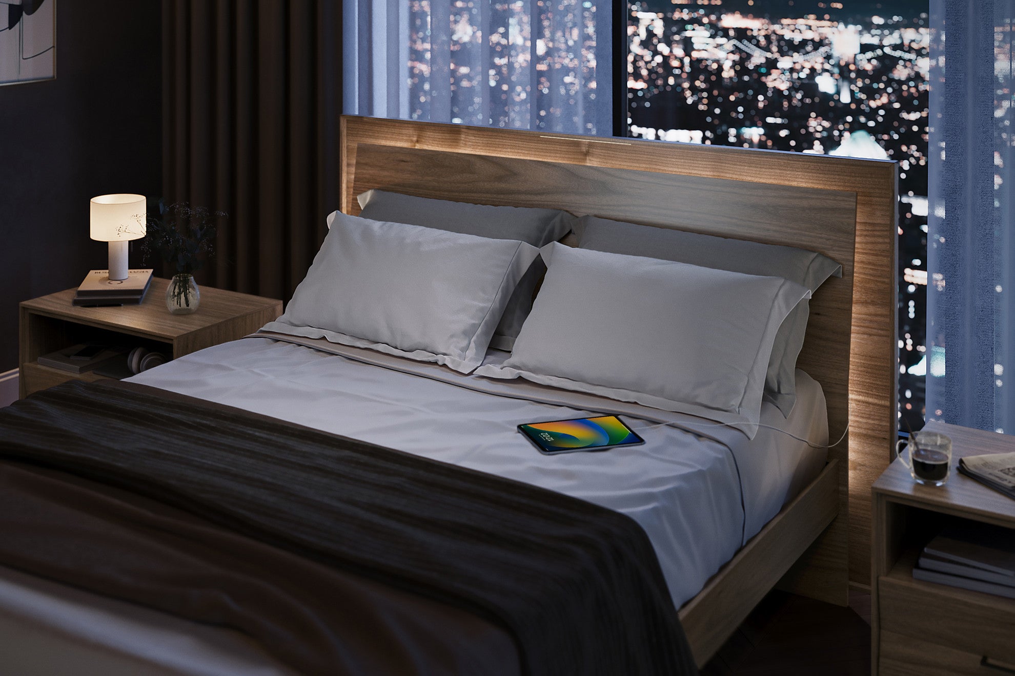 Kava 9619 King Bed by BDI | Modern Smart Platform Bed