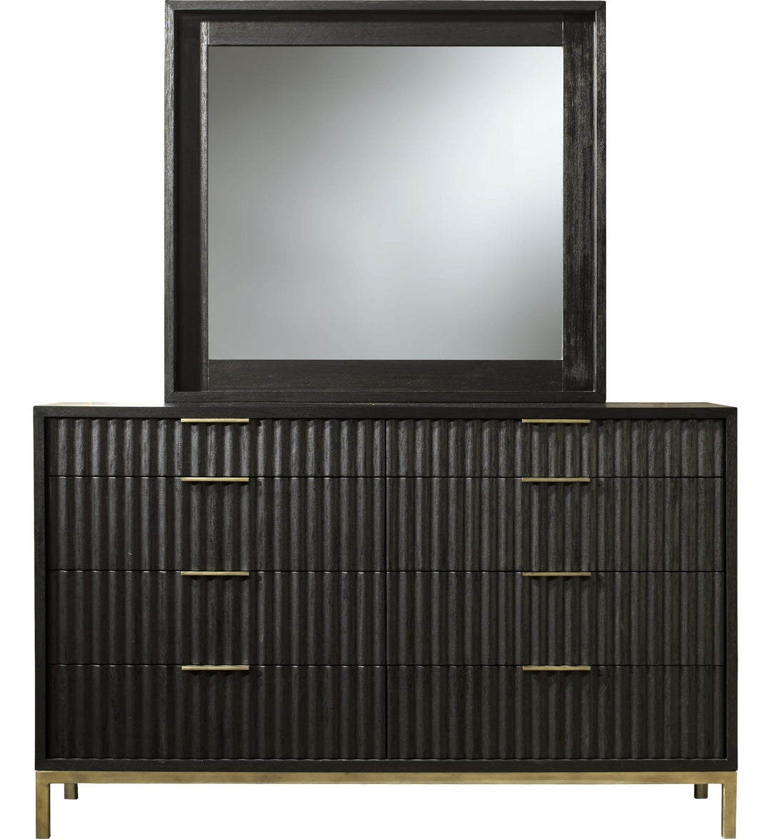 Kentfield Eight Drawer Dresser in Black Drifted Oak — on a white background with the matching mirror (sold separately)