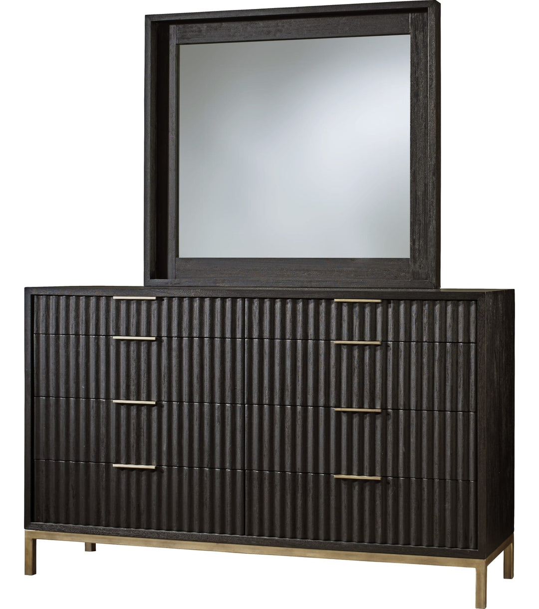 Kentfield Eight Drawer Dresser in Black Drifted Oak — on a white background with the matching mirror (sold separately)