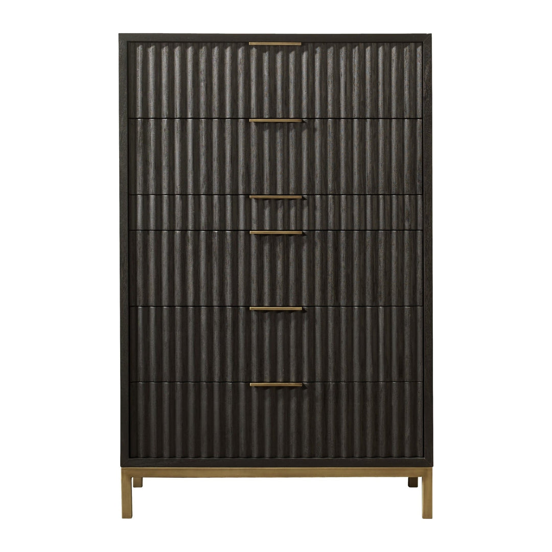 Kentfield Six Drawer Chest by Modus in Black Drifted Oak — on a white background
