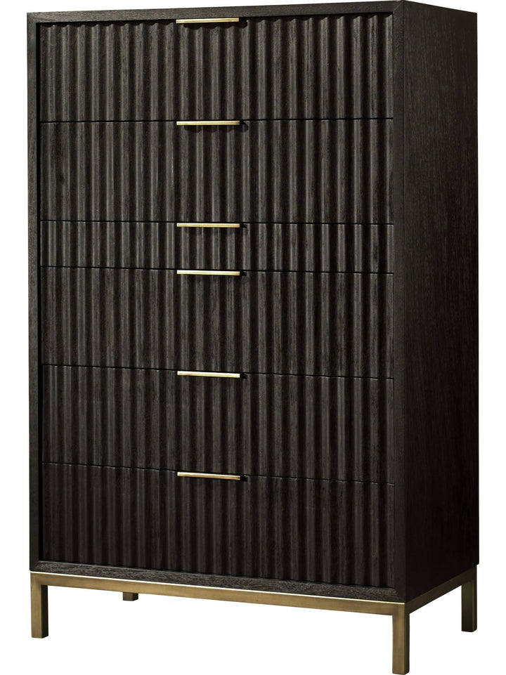 Kentfield Six Drawer Chest in Black Drifted Oak — on a white background