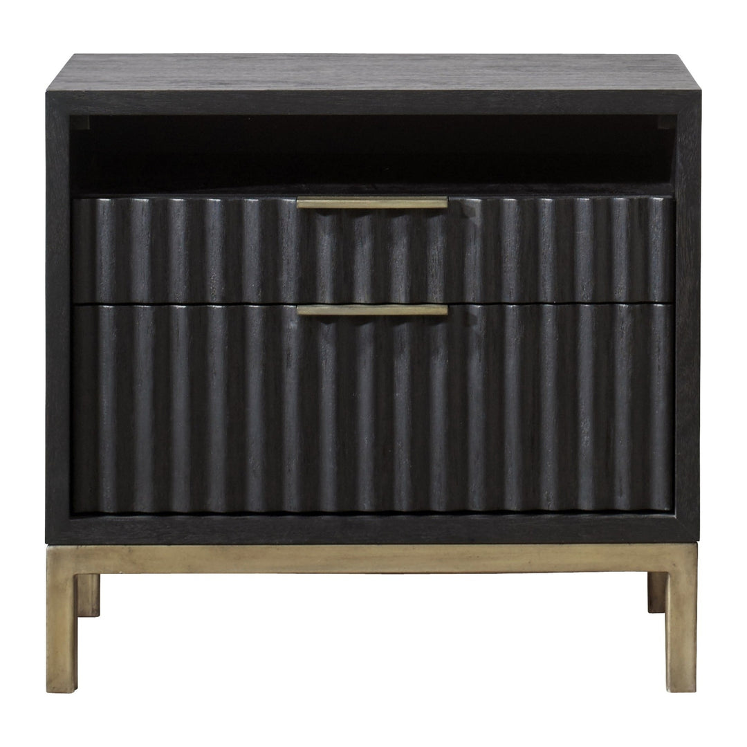 Kentfield Two Drawer Nightstand by Modus in Black Drifted Oak — on a white background