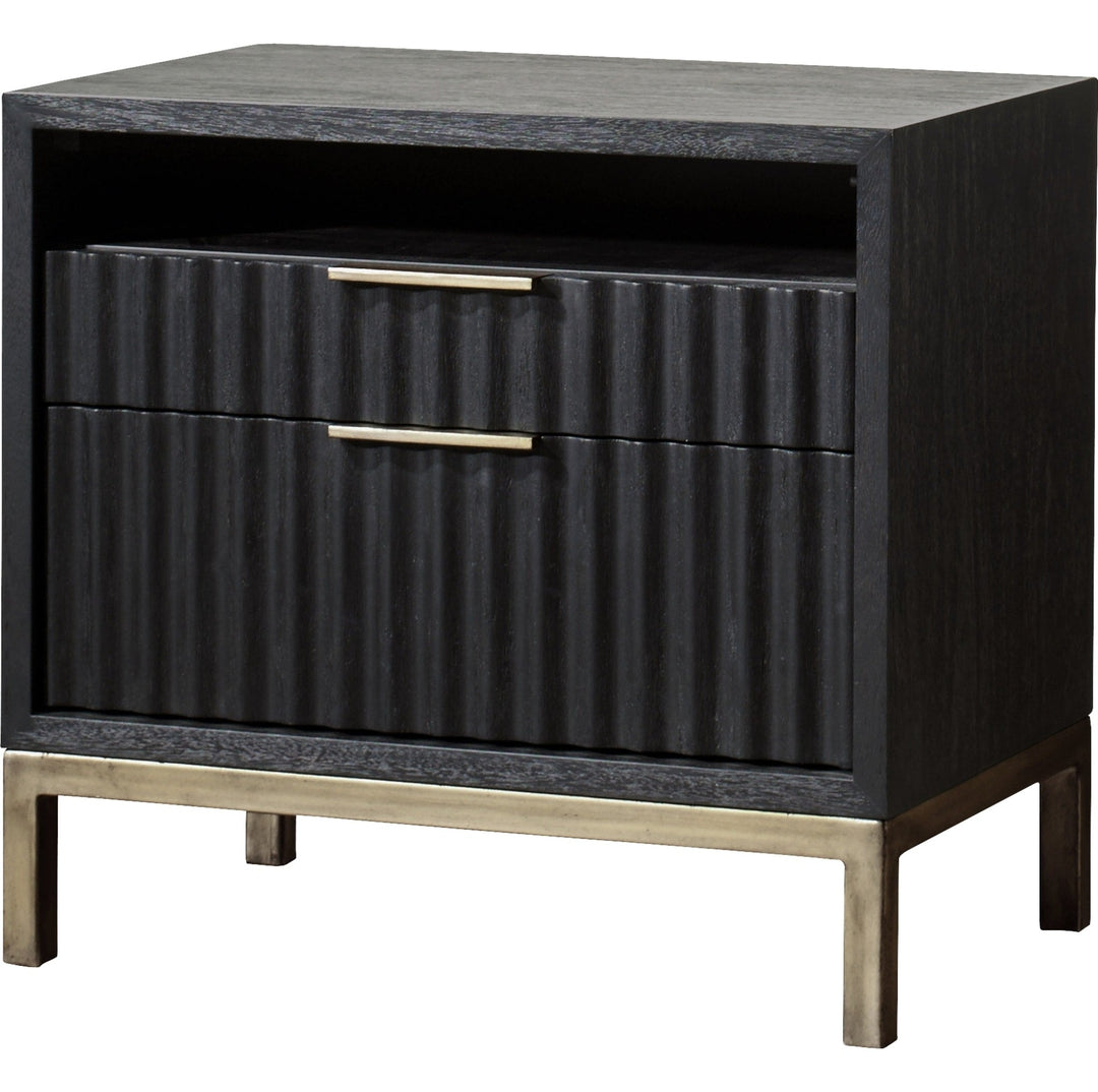 Kentfield Two Drawer Nightstand in Black Drifted Oak — on a white background