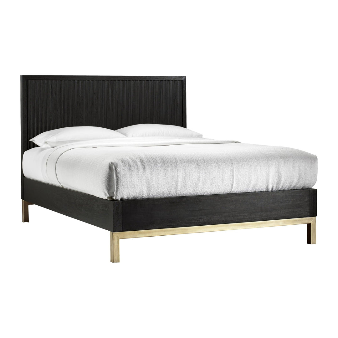 Kentfield Wood Platform Bed by Modus in Black Drifted Oak — white background, angled view
