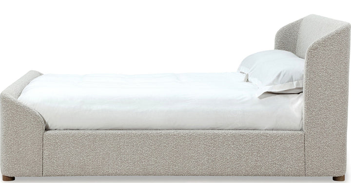 Kiki Upholstered Platform Bed in Cotton Ball Boucle — white background, side profile