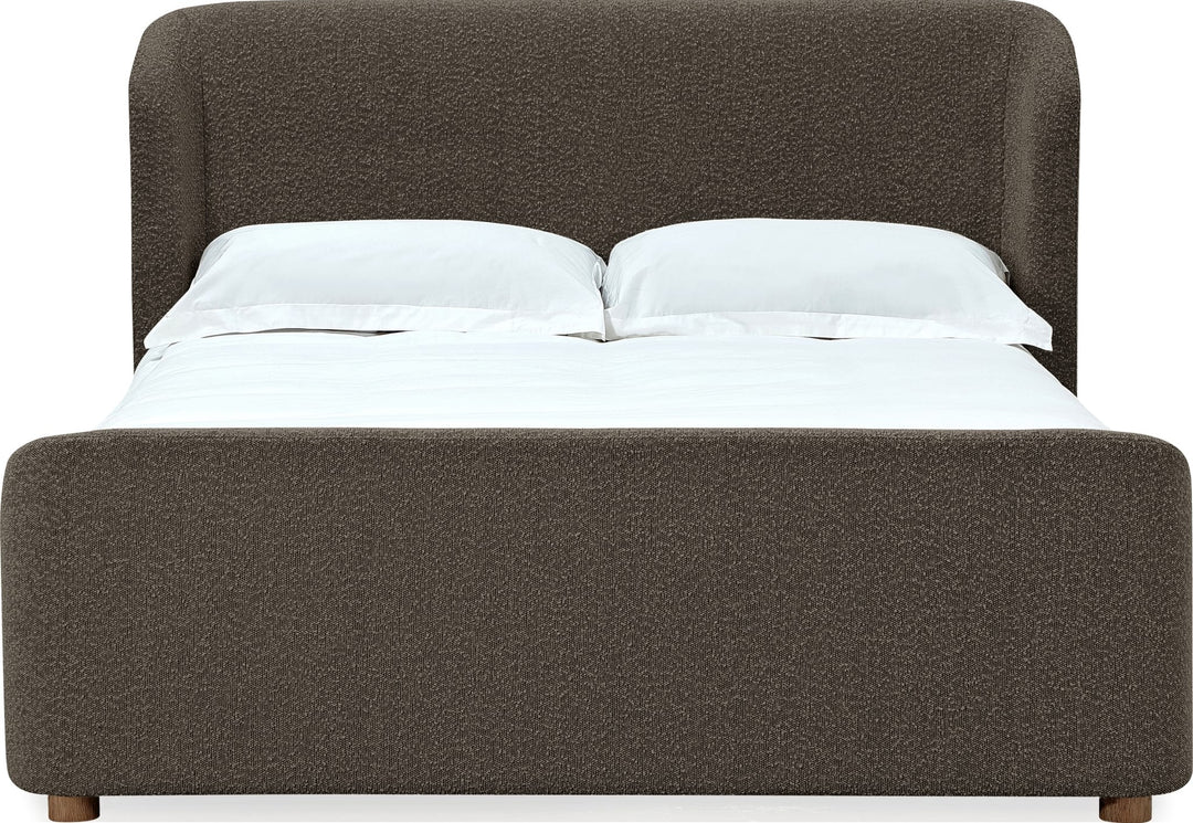 Kiki Upholstered Platform Bed in Pumpernickel Boucle — white background, front view