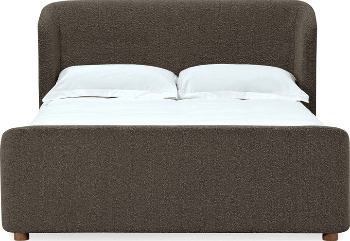 Kiki Upholstered Platform Bed in Pumpernickel Boucle — white background, front view