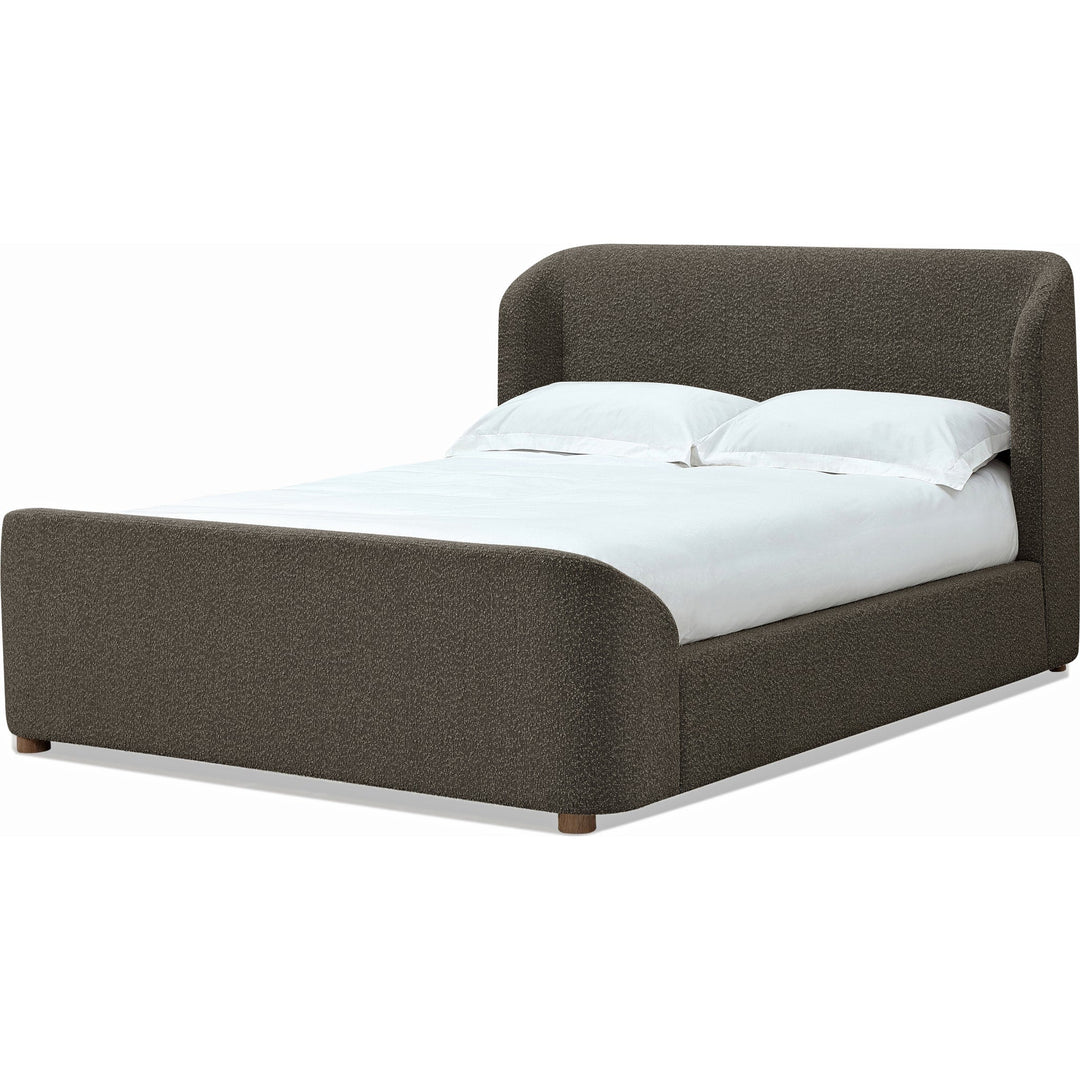 Kiki Upholstered Platform Bed in Pumpernickel Boucle — white background, angled view