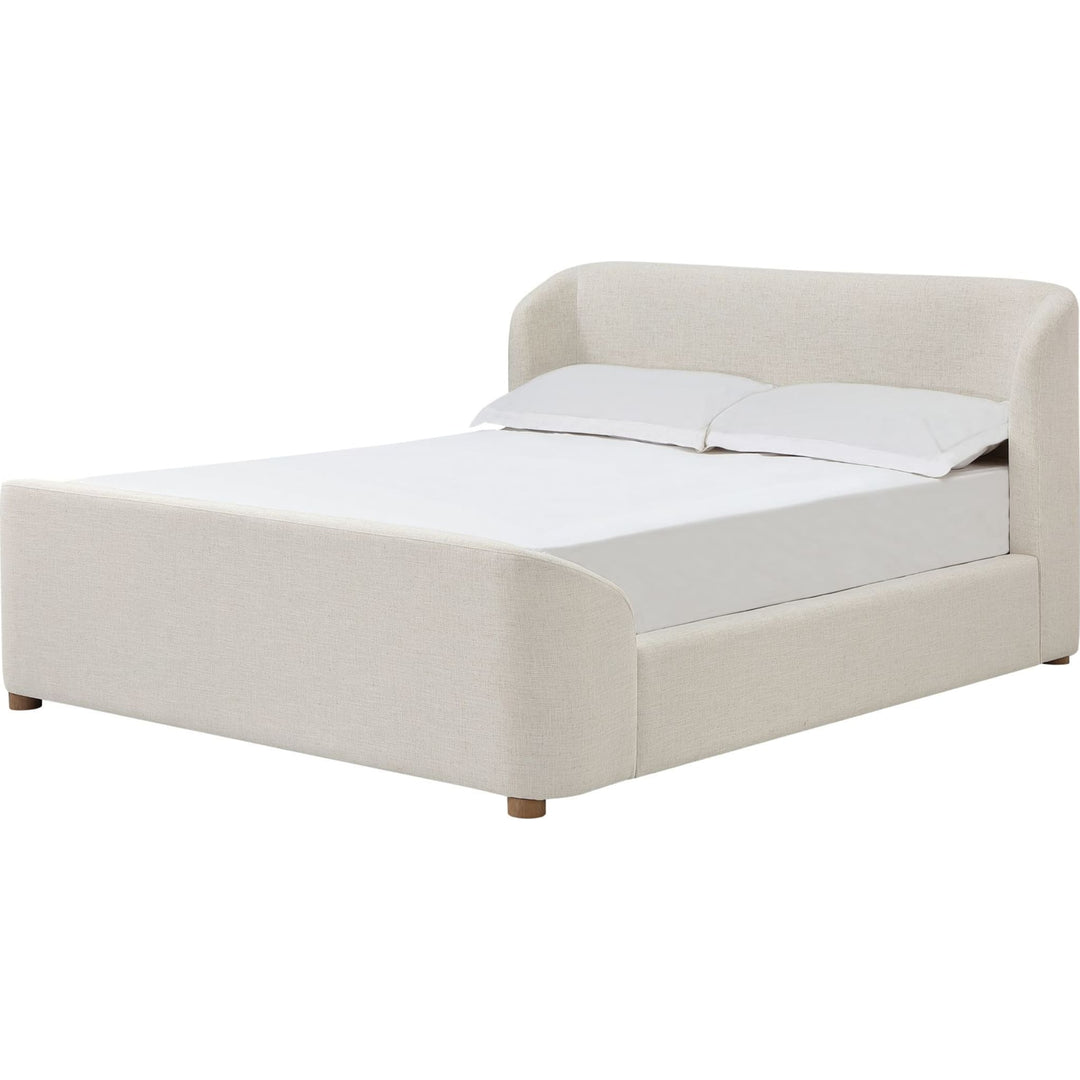 Kiki Upholstered Platform Bed in Whipped Honey Linen — white background, angled view