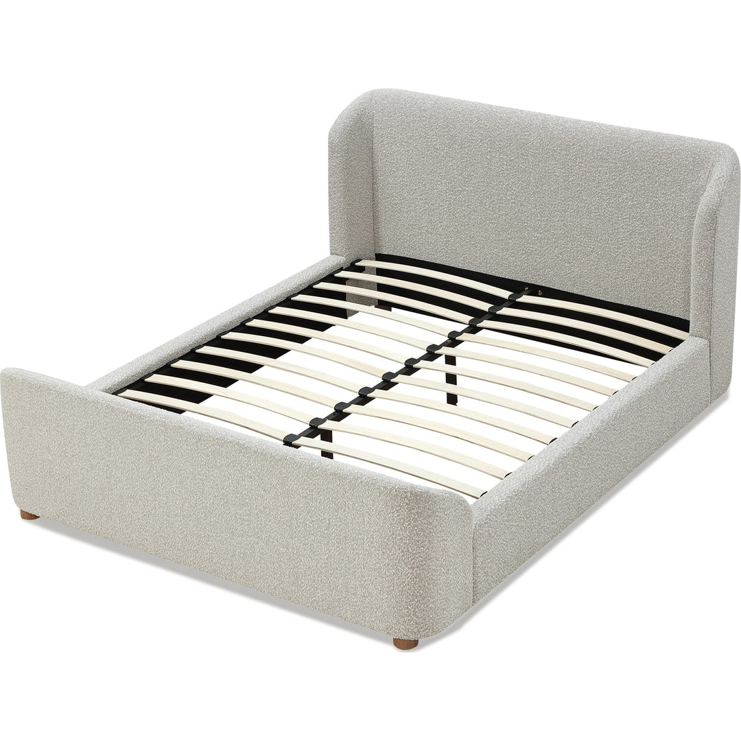 Kiki Upholstered Platform Bed in Cotton Ball Boucle — without mattress, showing slat platform