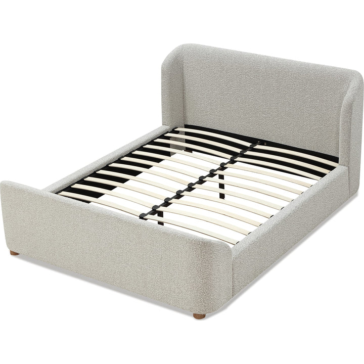 Kiki Upholstered Platform Bed in Cotton Ball Boucle — without mattress, showing slat platform