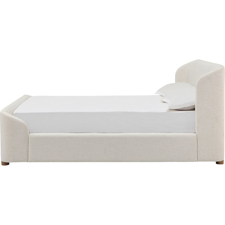 Kiki Upholstered Platform Bed in Whipped Honey Linen — white background, side profile