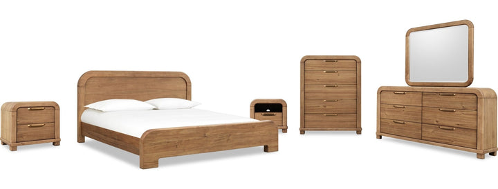 Kione Five Drawer Chest in Lioness — shown with the matching bedroom group (sold separately)