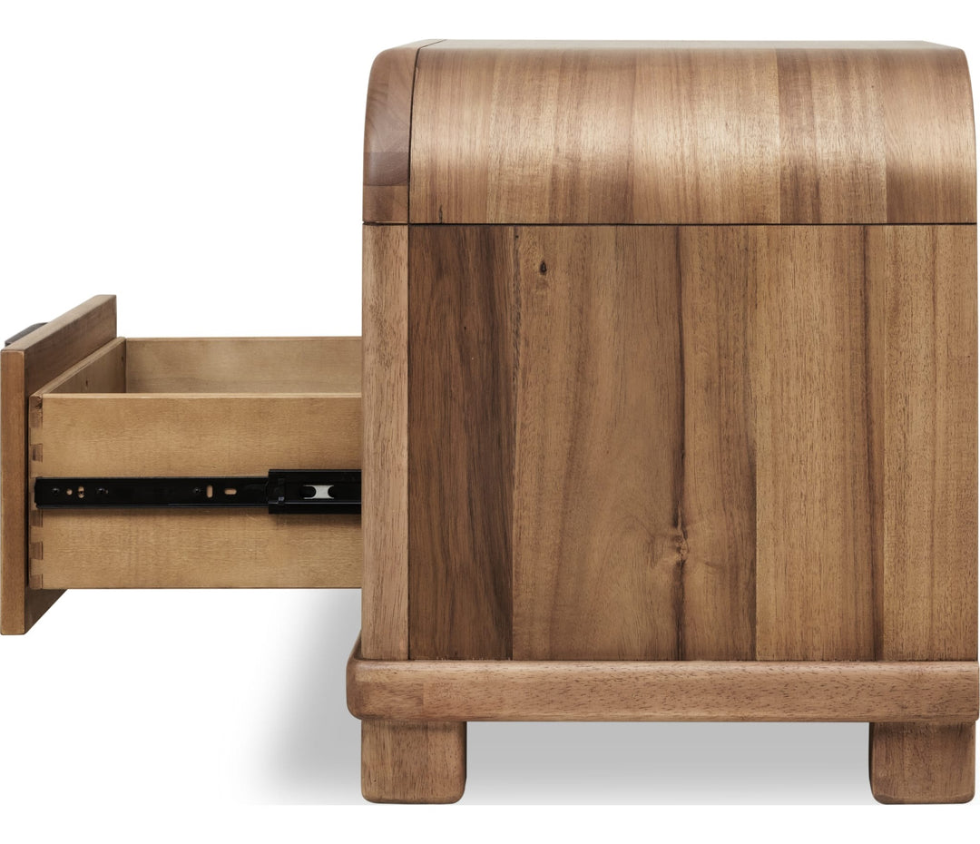Kione One Drawer Nightstand in Lioness — with drawers open