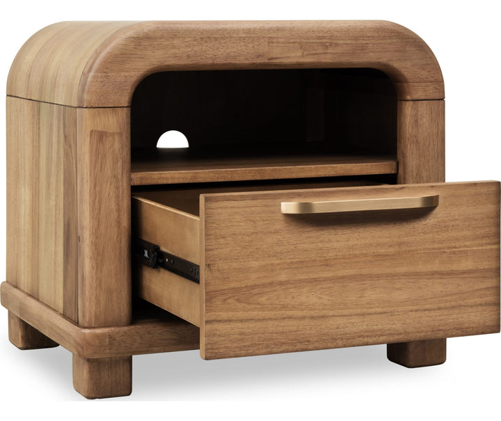 Kione One Drawer Nightstand in Lioness — with drawers open