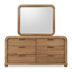 Kione Six Drawer Dresser by Modus in Lioness — on a white background with the matching mirror (sold separately)