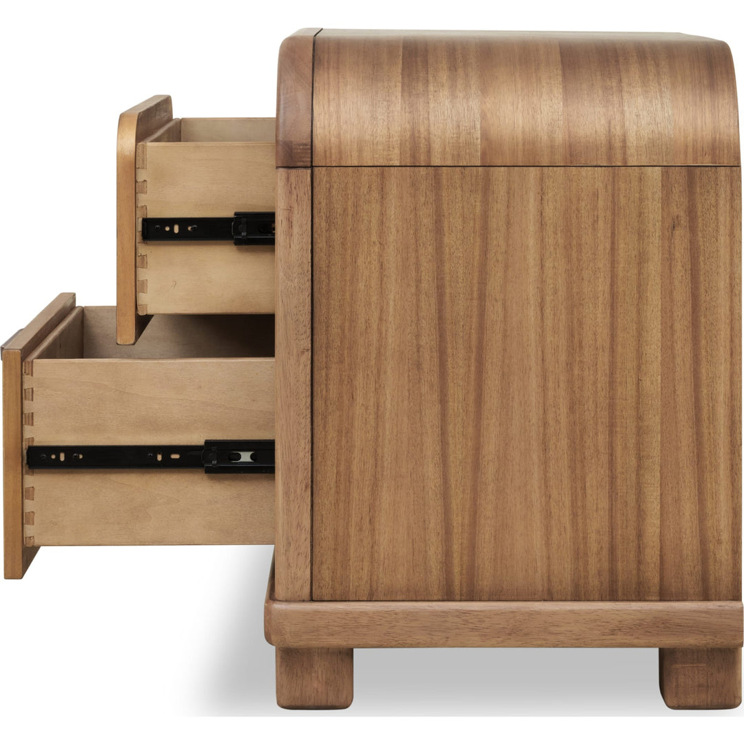 Kione Two Drawer Nightstand in Lioness — with drawers open