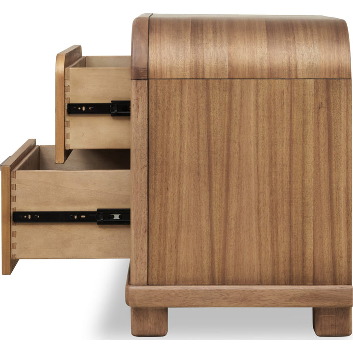 Kione Two Drawer Nightstand in Lioness — with drawers open