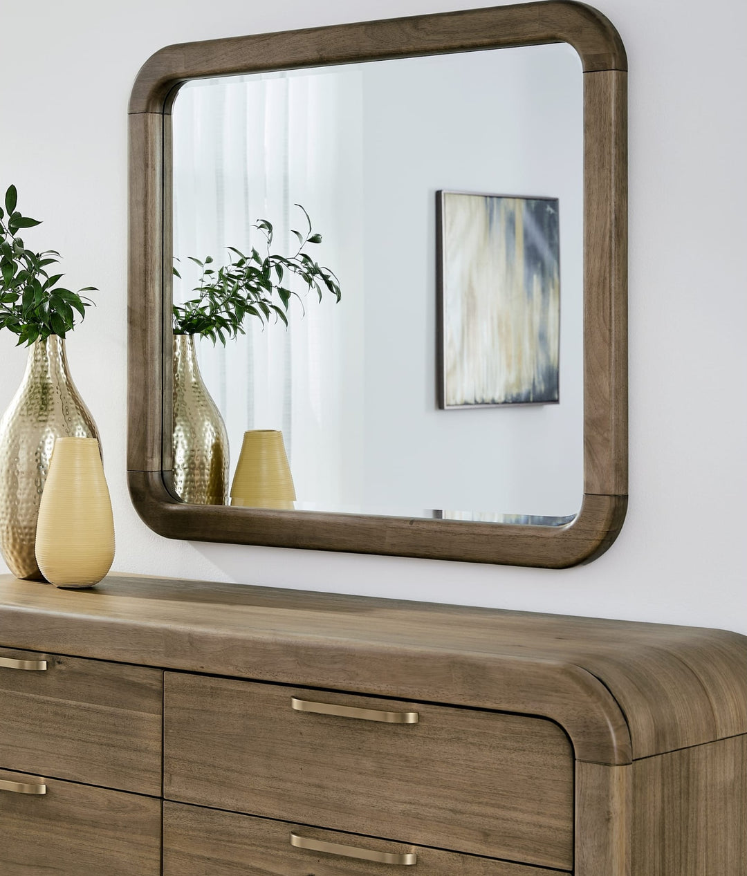 Kione Wall or Dresser Mirror in Lioness — styled on the matching dresser (sold separately)