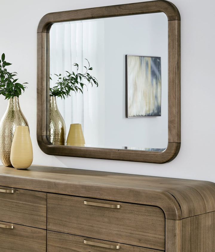 Kione Wall or Dresser Mirror in Lioness — styled on the matching dresser (sold separately)