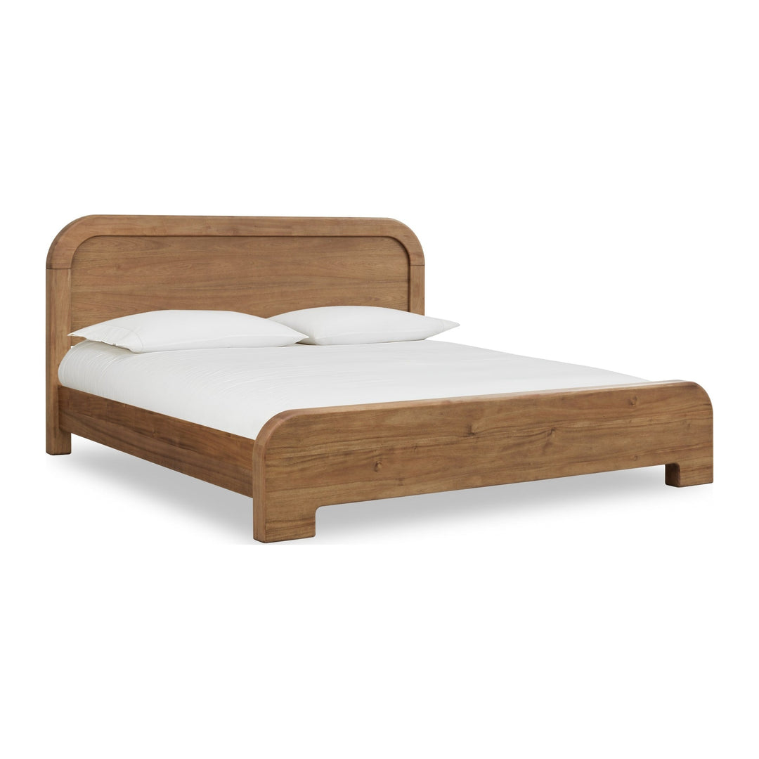 Kione Wood Platform Bed by Modus in Lioness — white background, angled view