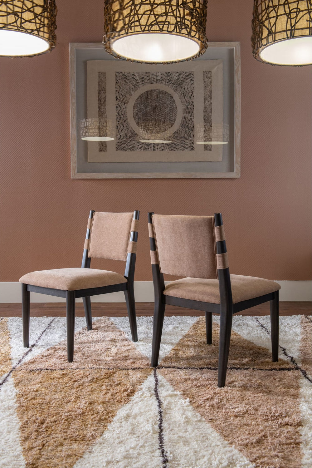 Koko Chenille Upholstered Dining Chair in Porcini and Minx — lifestyle photo
