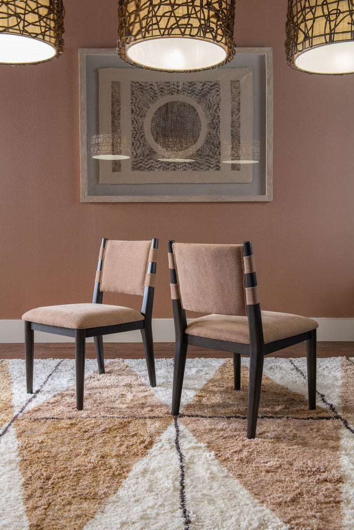 Koko Chenille Upholstered Dining Chair in Porcini and Minx — lifestyle photo